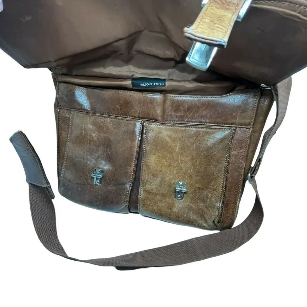 Wilsons Messenger Bag Satchel Briefcase Leather Unisex Brown Distressed Vintage